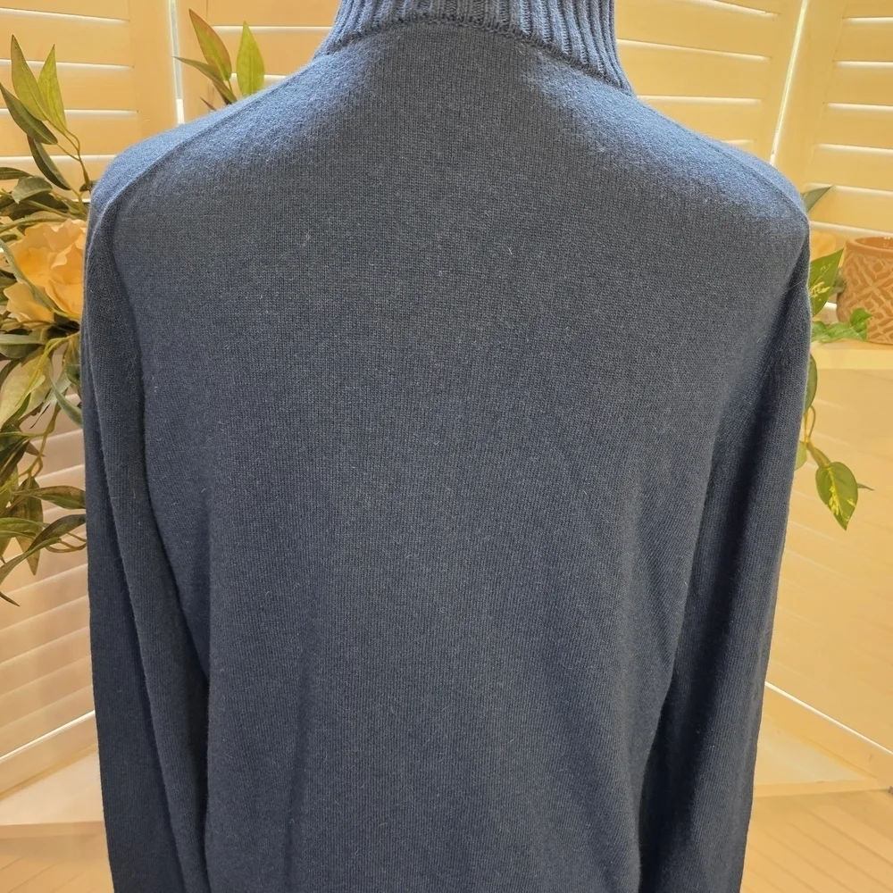 Tory Burch Blue Cashemere Blend Turtleneck Sweater with Button Accents Lg 1357